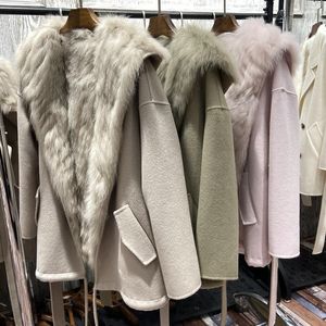 Women's Down European Design Real Fur Parka Coat Jacket med huva lyxiga naturliga foder långa dikerockar