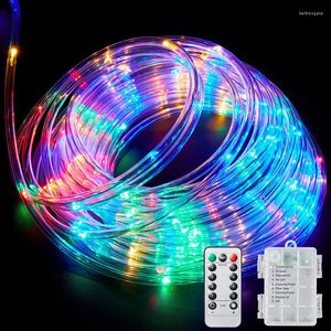 Strängar 5/10m 100Led Copper Wire Tube Light 8 Mode Waterproof Remote Control Battery Box Rainbow Decorative Christmas String