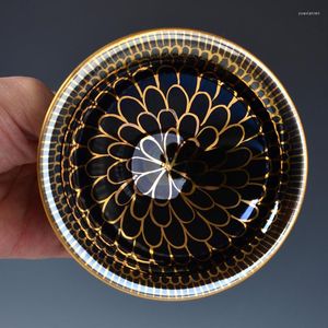 Fincan tabakları yüksek kaliteli Buda lotus çay bardağı el boyalı altın çay fincanı renkli demir lastik master tianmu seramik