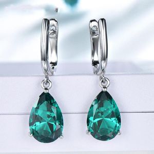 Dangle Earrings Supply Material 925 Sterling Silver Female Simple Green Emerald Gem