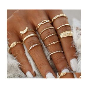 Band Rings 12 Pc/Set Charm Gold Color Midi Finger Ring Sets For Women Vintage Boho Knuckle Party Punk Jewelry Gift Drop Delivery Otl0X