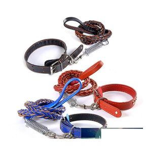 Dog Collars Leashes Big Collar Leash Harness Accessories Cowe Leather Pope Shock Resistant Spring Traction Belt For Dogs Drop Deli Ot0N9