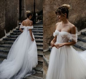 Sexy Romantic Wedding Dresses A Line Illusion Backless Sweetheart Beaded Bridal Gown Pleats Tiered Tulle Floor Length Bridal Gowns Custom