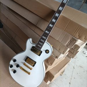 Left Hand White Electric Guitar 6 Strings with Rosewood Fretboard Gold Hardware Customizable