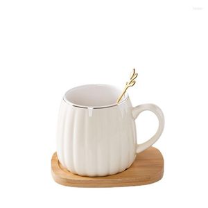 Coffee Tea Sets Simple Gold-Painted Cup With Spoon Mug Office Water Milk Ceramic