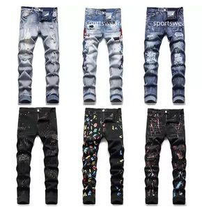 2022 Mens Jeans 찢어진 스키니 스트레치 바이커 데님 슬림 피트 힙합 바지 남성 바지 아시아 크기 29-38 고품질