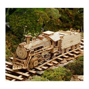 Obiekty dekoracyjne figurki 3D drewniana układanka modelu pociągu DIY Zestaw mechaniczny Zestaw mechaniczny Dekoracja domu rzemiosło 210318 Drop Deliv dhguu