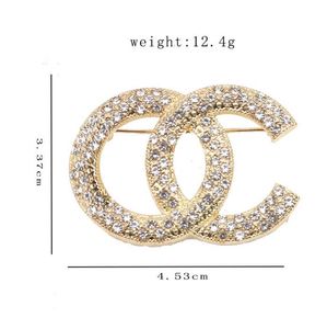 2color Women Brand Designer Double Letter Brooches Rhinestone Diamond Crystal Circle Metal Brooch Suit Laple Pin Fashion Women Jewelry Accessories