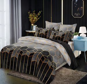 寝具セット2または3 PCSセットライトラグジュアリースタイルの金色のライン幾何学的要素ロニー羽毛布団カバーとフェザーピローケースシートなし
