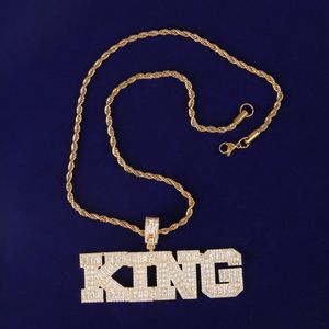 Collana con nome personalizzato con lettera a bolle per uomo Ciondolo personalizzato baguette Gioielli rapper hip-hop placcati in oro reale