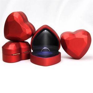 Storage Jewelry Boxes Heart Shape LED Light Ring Holder Box Jewelrys Packaging Decoration