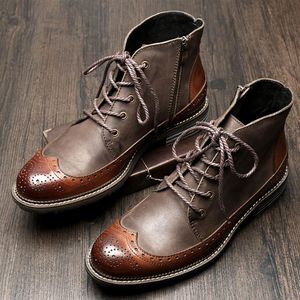 US6-9 Мужские мужские кожаные кожа британского стиля шнурок