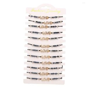 Charm Bracelets 12 PCs/Sets 2022 Modebrief Liebe Kristalllegierung Armband Mehrschichtmanschetten einstellbare Schnur für Frauenpulseras