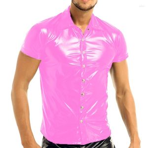 Camisetas masculinas masculas T- Sexy Clubwear Patente Camas de couro curtas Camisa de camiseta subdesta