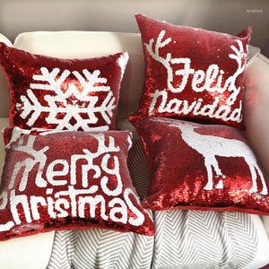 Pillow Case Glitter Sequins Cushion Cover Christmas Decoration Elk Snowflake Red Xmas For Living Room Sofa Throw