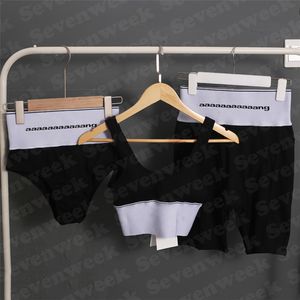 23SS Brands Womens Bra Tanks Briefs 3pcs Set Yoga Clothes High Waist Shorts Elastic Webbing Sports Vest For Female Size S-XL