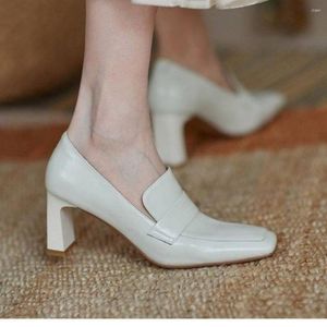 Dress Shoes Small Leather Women's British 2022 Square Toe Mid-heel Loafers Pumps Wild One-foot Thick Heel Single Women
