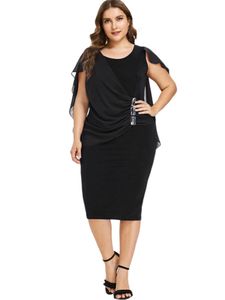 Women Chiffon Plus Size Dresses Ruffle Flattering Cape Sleeve Bodycon Party Pencil Midi Dress XL-5XL