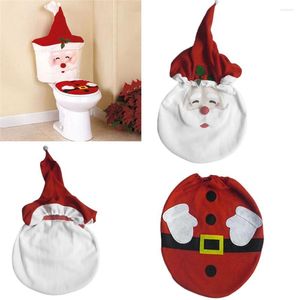 Toilet Seat Covers 3PCS Santa Cover Christmas Decoration Bathroom Set Water Tank And Paper Box