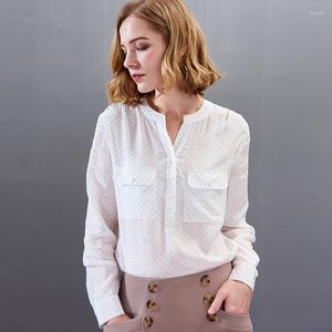 Kvinnors blusar kvinnor och toppar Silk Floral Office Formella avslappnade skjortor plus storlek 2022 sommar sexig haut femme vit polka dot blomma