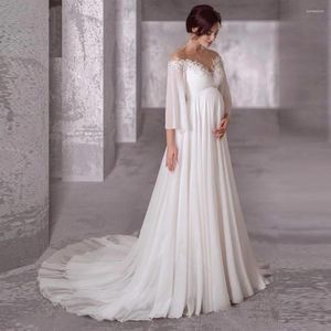 Wedding Dress Maternity Chiffon Dresses 2022 Long Sleeves Bohemian Pregnant Bridal Gowns Sweep Train Elegant Simple Robe De Mariage