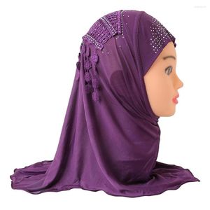 Ethnic Clothing H040 Beautiful Small Girl Amira Hijab With Lace On Back Fit 2-6 Years Old Kids Pull Islamic Scarf Head Wrap