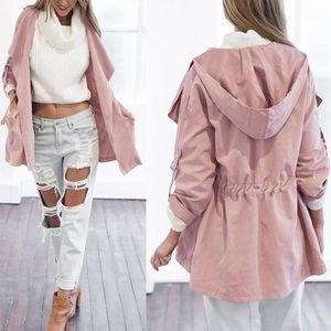 Women's Trench Coats Female Women Jacket Feminine Fashion Autumn Winte Medium Long Section Hooded Light Windbreaker Coat Ropa Mujer Dropship