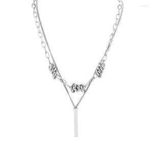 Chains Punk Fashion Men/Women Rectangular Pendant Stainless Steel Bramble Patchwork Double Chain Necklaces