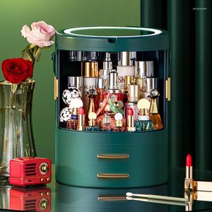 Storage Boxes Large-capacity Cosmetic Box With LED Mirror Integrated Desktop Skin Care Products Dresser Table Shelf Makeup Organizer