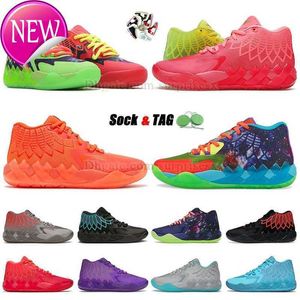 OGmb.01 Herren-Basketballschuhe, große Größe 12 46, Lamelo Ball La Melo Mlamelos, Rick und Morty, grün, rot, metallisch, goldgelb, dreifach schwarze Turnschuhe