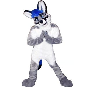 Long Fur Husky Fox Mascot Fantas de traje de caminhada grande Vestido publicitário de publicidade Traje de Halloween