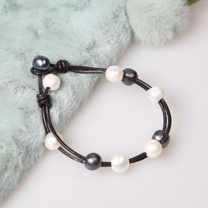 Strand White And Blue Pearls Bracelet Natural Beaded Couple Bangle Jewelry For Women Handmade Big Hole Pearl Bracelets Fashion