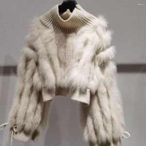 Giù da donna 2022 inverno caldo maglione lavorato a maglia in vera pelliccia per donna pullover lavorato a maglia allentato a collo alto genuino di lusso