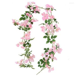 Dekorativa blommor rosa siden sakura plast vinstockar konstgjorda vinrankor körsbärsblommor bröllopspografi hem trädgård el växter blommor rotting dekor