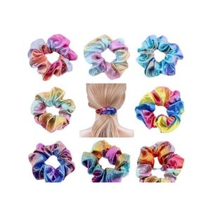 Kucyk ogony uchwyt włosy krawat pierścień kucyk kobiety błyszczące elastyczne laserowe scrunchies girls fryzband sznur scrunche headwear scrunky headb otdqx