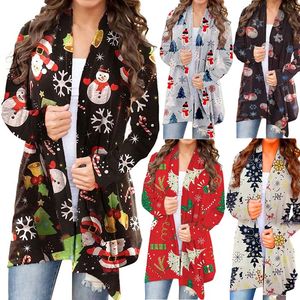 Trench Cods Coats Christmas Cardigan Lightweght Open Front Long Sleve Prints Tops