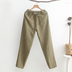 Ethnic Clothing Long Pants Cotton Linen Male Chinese Trousers Men's Casual Straight Military Green Tai Chi Elastic Waist