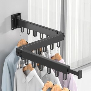 Hangers Wall Mounted Clothes Rack Folding Coat Hanger Dryer Hanging Rail Rod Wardrobe Hooks For Bathroom Balcony Indoor Outdoor