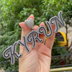 Gold Silver Color Iced Out Custom Name Cursive Letters Pendant Nacklace with 3mm 24inch Rope Chain for Men Hip Hop Jewelry