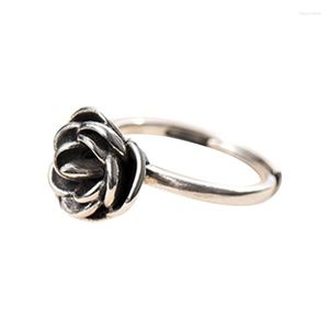 Bröllopsringar Rose Flower Självskydd Cool Hidden Silver Finger Justerbar Metal Multifunktionell öppen ring T8DE