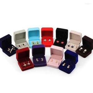 Jewelry Pouches 1Pcs Flannelette Double Earring Box 7x7x3.5cm Red/pink/navy Bule/purple Small Size Gift For Wedding &Engagement