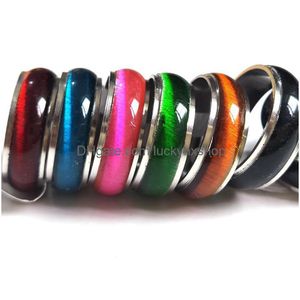 Band Rings Bk Lots 100Pcs Mixed Mens Womens Colorf Cat Eye Stainless Steel Width 7Mm Sizes Assorted Wholesale Fashion Jewelry Drop D Dhf2N