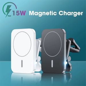 15W Magnetic Wireless Chargers Car Air Vent Stand Mount Phone Holder Station för iPhone 13 12 Qi Trådlös laddare