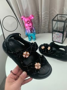 Bread shoe Black Leather Mules Slides Strap Flats Printed Dad Sandals Hook and loop beach shoes imported sheepskin lining size 35-42