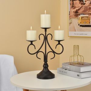 Candle Holders 3 Wrought Iron Candelabra Black Pillar Stand For Mantle Fireplace Wedding Decoration Table Centerpieces