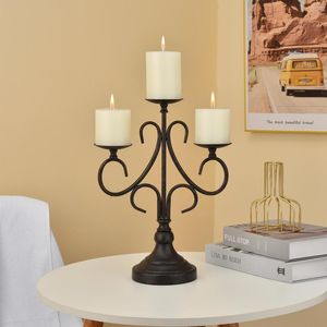 Candle Holders 3 kutego żelaza Candelabra czarny filar stojak na płaszcz kominek