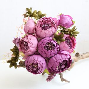 Dekorativa blommor konstgjorda siden Peony Hydrangea Blandad simulering Bukett bröllopspografi blomma arrangemang hem vardagsrummet trädgård