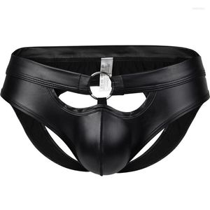 Underpants Men Metal Ring Decoration Backless Briefs Underwear Sex Erotic Imitation Leather Lingerie Male Panties