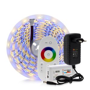 Faixa de LED 5050 RGB / RGBW / RGBWW DC12V 5m 300LEDS LED flexível LED Conjunto com RF 2.4G Touch Control Control Power Adaptador