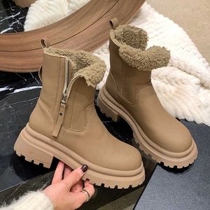 Top botas Chelsea Mulheres Plush Short Plush Mid Heels Sapatos Sapatos Inverno Moda Goda Snow New Casual 221213